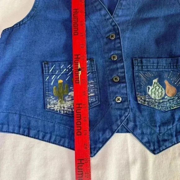 Vintage 80's Sundance Denim Vest Size Medium Acid Wash Painted Southwest Aztec - Picture 6 of 9